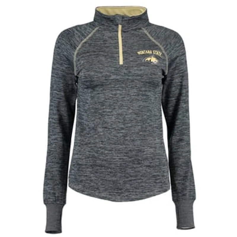 Women's Colosseum Heather Navy Montana State Bobcats Bikram Lightweight Fitted Quarter-Zip Long Sleeve Top