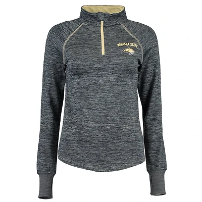 Women's Colosseum Heather Navy Montana State Bobcats Bikram Lightweight Fitted Quarter-Zip Long Sleeve Top