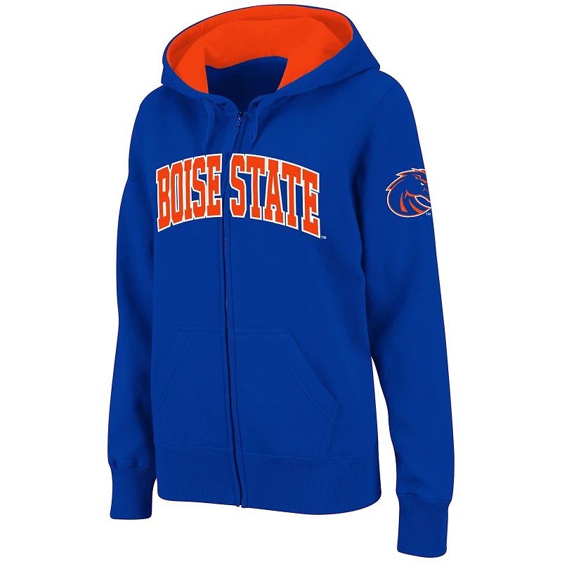 Women's Stadium Athletic Royal Boise State Broncos Arched Name Full-Zip Hoodie
