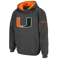 Youth Stadium Athletic Charcoal Miami Hurricanes Big Logo Pullover Hoodie