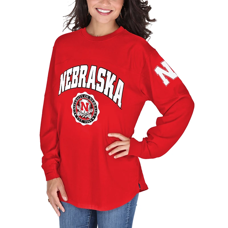 Women's Pressbox Red Nebraska Huskers Edith Long Sleeve Oversized Top