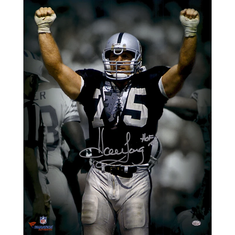 Howie Long Las Vegas Raiders Autographed 16'' x 20'' Spotlight Arms Up Photograph with "HOF 00" Inscription