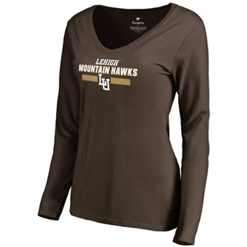 Women's Brown Lehigh Mountain Hawks Team Strong Long Sleeve Slim Fit T-Shirt