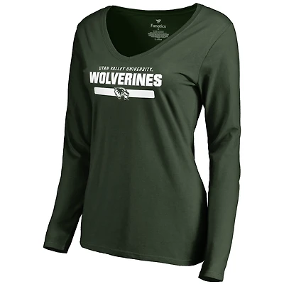 Women's Green Utah Valley Wolverines Team Strong Long Sleeve Slim Fit T-Shirt