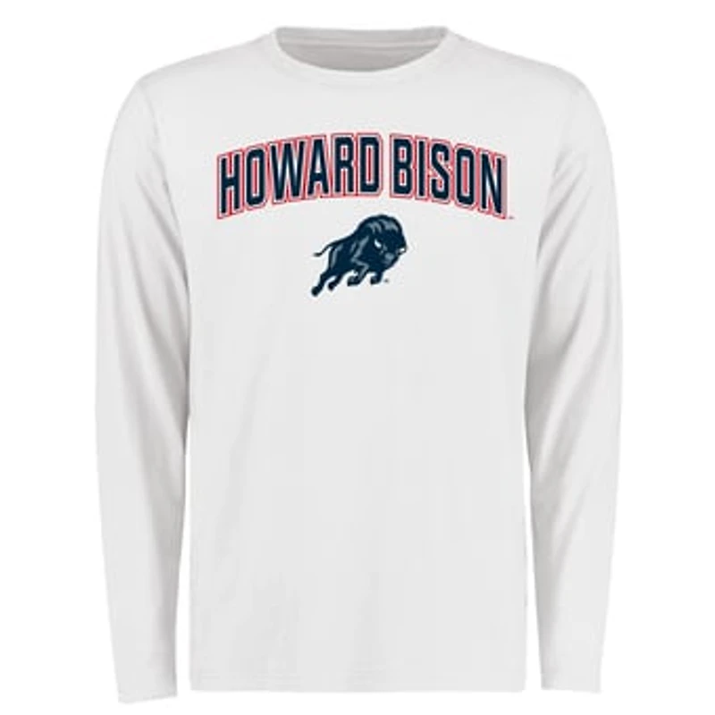 Men's White Howard Bison Proud Mascot Long Sleeve T-Shirt