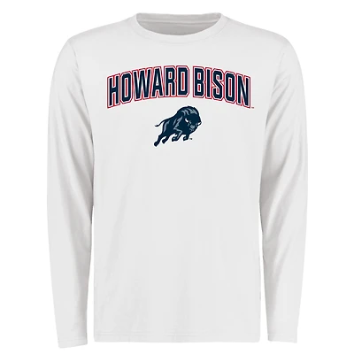 Men's White Howard Bison Proud Mascot Long Sleeve T-Shirt