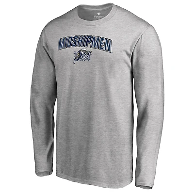 Men's Ash Navy Midshipmen Proud Mascot Long Sleeve T-Shirt