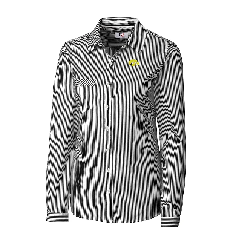 Women's Cutter & Buck Charcoal Iowa Hawkeyes Mini Bengal Stripe Button-Up Shirt