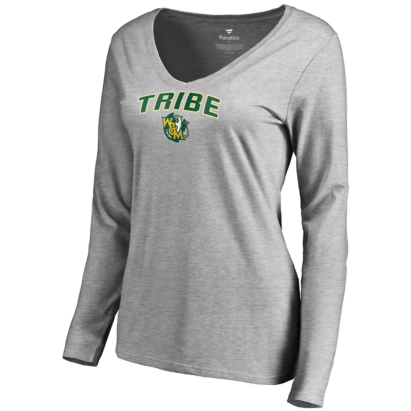 Women's Ash William & Mary Tribe Proud Mascot Long Sleeve T-Shirt