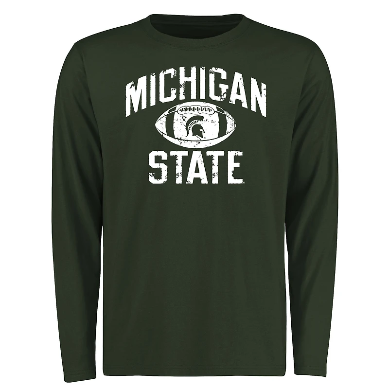 Men's Green Michigan State Spartans Distressed Football Long Sleeve T-Shirt