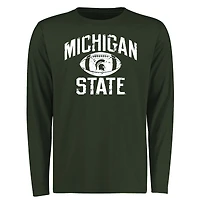 Men's Green Michigan State Spartans Distressed Football Long Sleeve T-Shirt