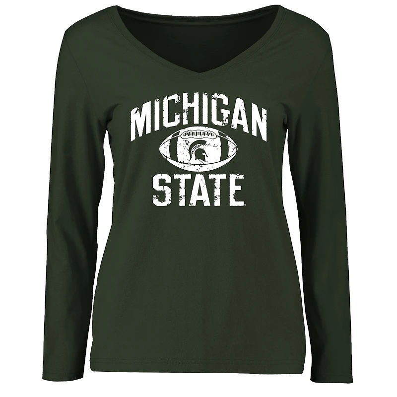 Women's Green Michigan State Spartans Distressed Football Long Sleeve T-Shirt