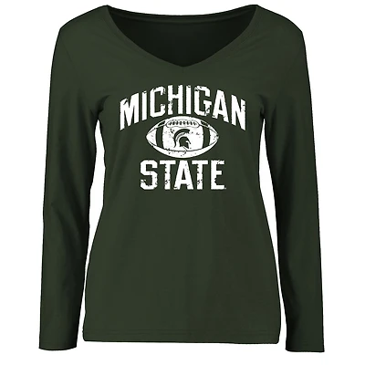 Women's Green Michigan State Spartans Distressed Football Long Sleeve T-Shirt