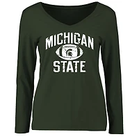 Women's Green Michigan State Spartans Distressed Football Long Sleeve T-Shirt