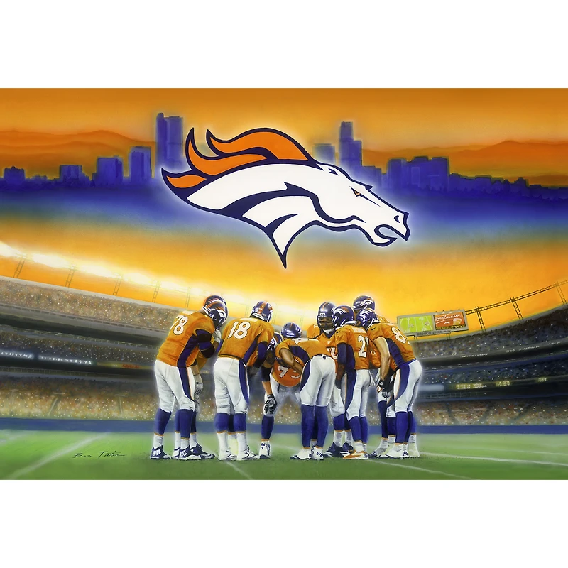Denver Broncos Deacon Jones Foundation "In a Huddle" Fine Art Canvas Print 28" x 40" by Artist Ben Teeter