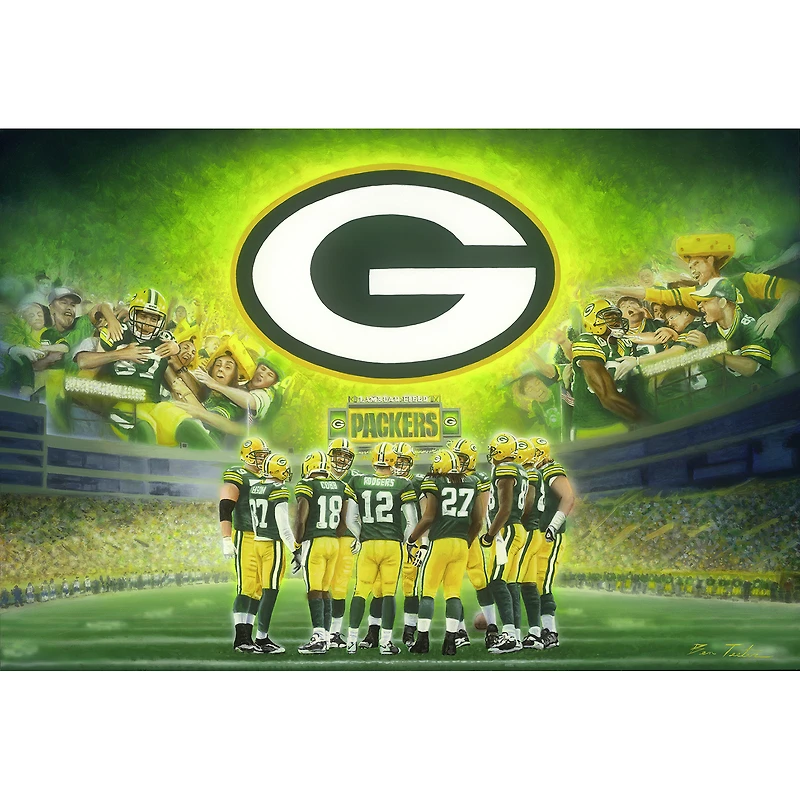 Green Bay Packers Deacon Jones Foundation "Cheese Heads Rejoice" Fine Art Canvas Print 28" x 40" by Artist Ben Teeter