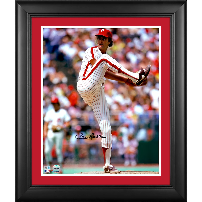 Steve Carlton Philadelphia Phillies Framed Autographed 16" x 20" Leg Up Photograph