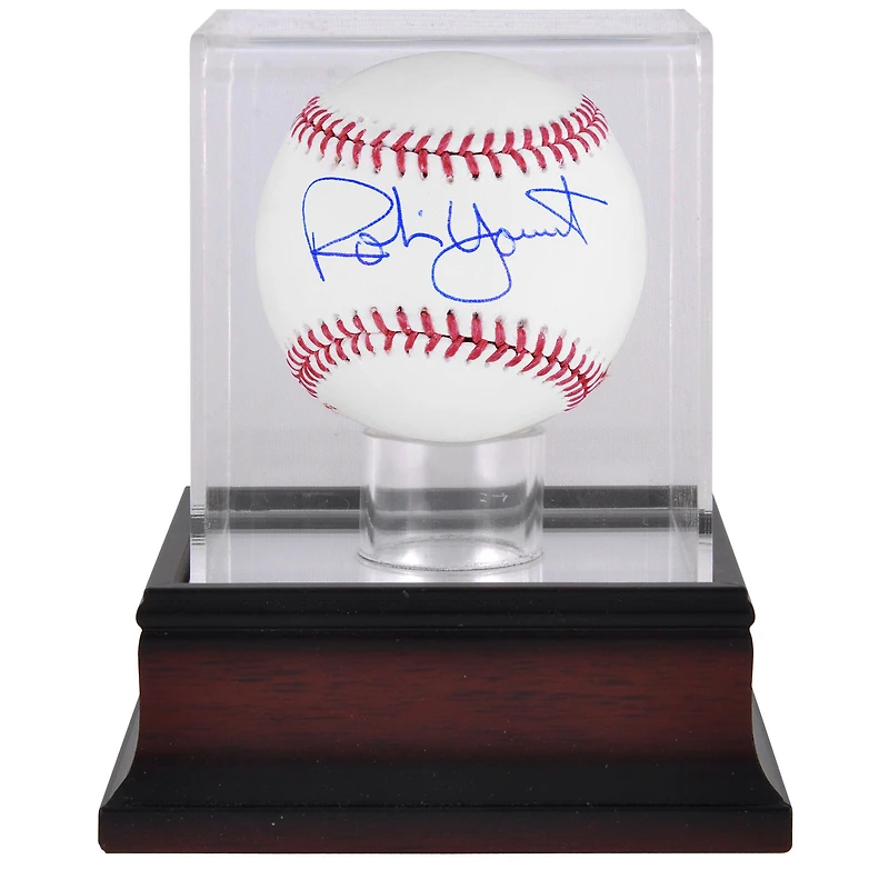 Robin Yount Milwaukee Brewers Autographed Baseball and Mahogany Baseball Display Case