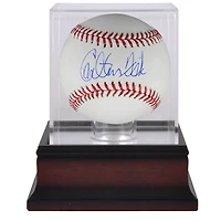 Carlton Fisk Boston Red Sox Autographed Baseball and Mahogany Baseball Display Case