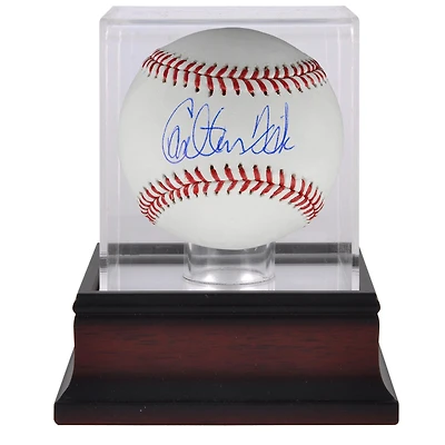 Carlton Fisk Boston Red Sox Autographed Baseball and Mahogany Baseball Display Case
