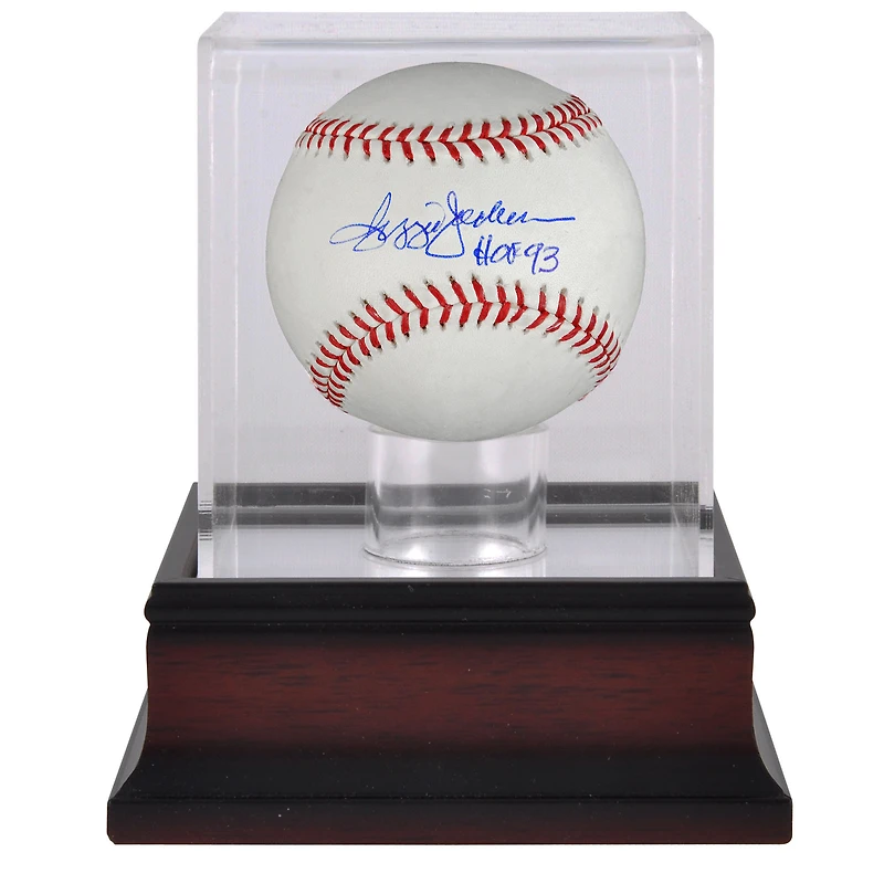 Reggie Jackson New York Yankees Autographed Baseball with "HOF 93" Inscription and Mahogany Baseball Display Case