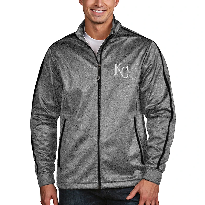 Men's Antigua Heather Black Kansas City Royals Golf Full-Zip Jacket