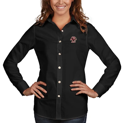 Women's Antigua Black Boston College Eagles Dynasty Woven Long Sleeve Button-Up Shirt