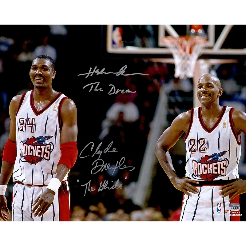 Clyde Drexler & Hakeem Olajuwon Houston Rockets Multi-Signed 16" x 20" Photograph with Multiple Inscriptions
