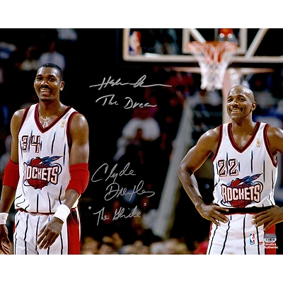 Clyde Drexler & Hakeem Olajuwon Houston Rockets Multi-Signed 16" x 20" Photograph with Multiple Inscriptions