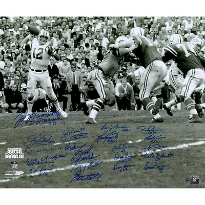 1969 New York Jets Autographed 20'' x 24'' Black & White Metallic Photograph