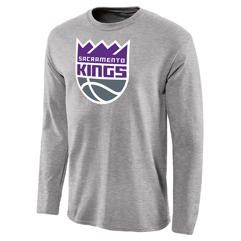 Men's Heather Gray Sacramento Kings Primary Logo Long Sleeve T-Shirt