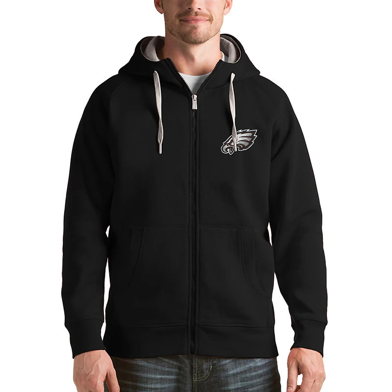 Men's Antigua Black Philadelphia Eagles Victory Full-Zip Hoodie