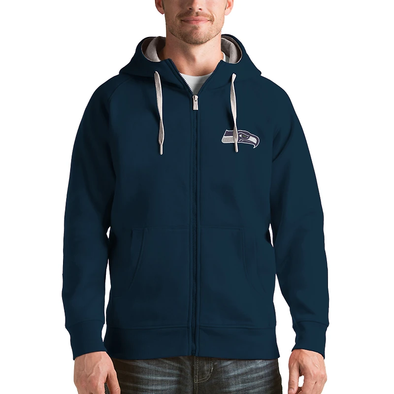 Men's Antigua College Navy Seattle Seahawks Victory Full-Zip Hoodie