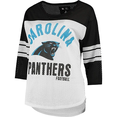Women's G-III 4Her by Carl Banks White/Black Carolina Panthers First Team 3/4-Sleeve Mesh T-Shirt