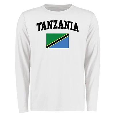 Men's White Tanzania Flag Long Sleeve T-Shirt