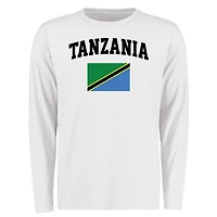 Men's White Tanzania Flag Long Sleeve T-Shirt