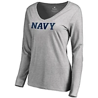 Women's Ash Navy Midshipmen Military Wordmark Long Sleeve T-Shirt