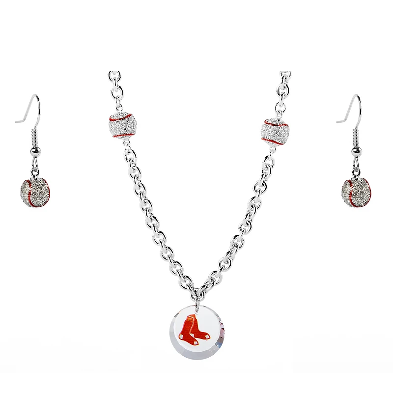 Boston Red Sox Crystals from Swarovski Baseball Necklace & Earrings