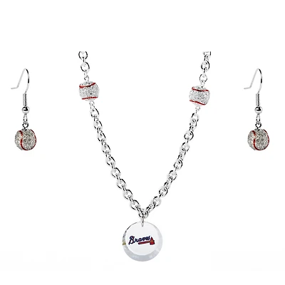 Atlanta Braves Crystals from Swarovski Baseball Necklace & Earrings