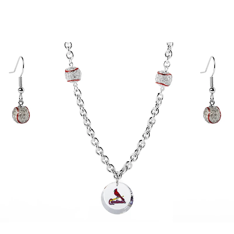 St. Louis Cardinals Crystals from Swarovski Baseball Necklace & Earrings