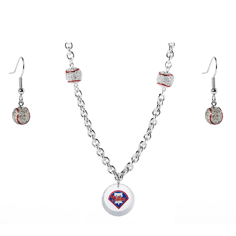Philadelphia Phillies Crystals from Swarovski Baseball Necklace & Earrings