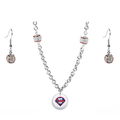 Philadelphia Phillies Crystals from Swarovski Baseball Necklace & Earrings