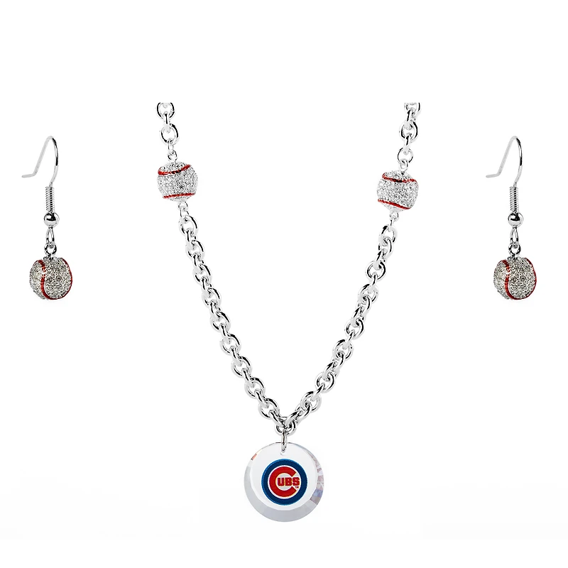 Chicago Cubs Crystals from Swarovski Baseball Necklace & Earrings