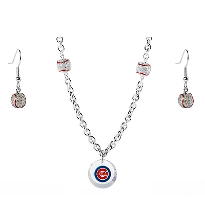 Chicago Cubs Crystals from Swarovski Baseball Necklace & Earrings