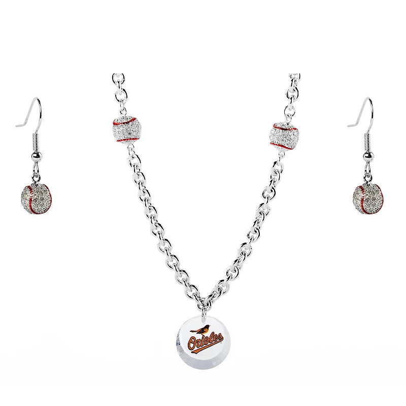 Baltimore Orioles Crystals from Swarovski Baseball Necklace & Earrings