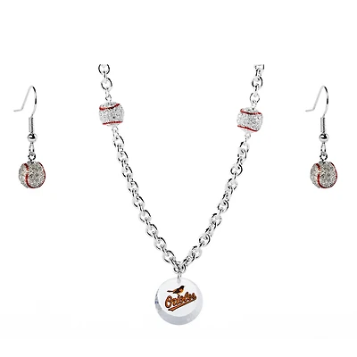 Baltimore Orioles Crystals from Swarovski Baseball Necklace & Earrings