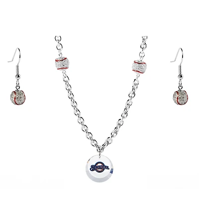 Milwaukee Brewers Crystals from Swarovski Baseball Necklace & Earrings