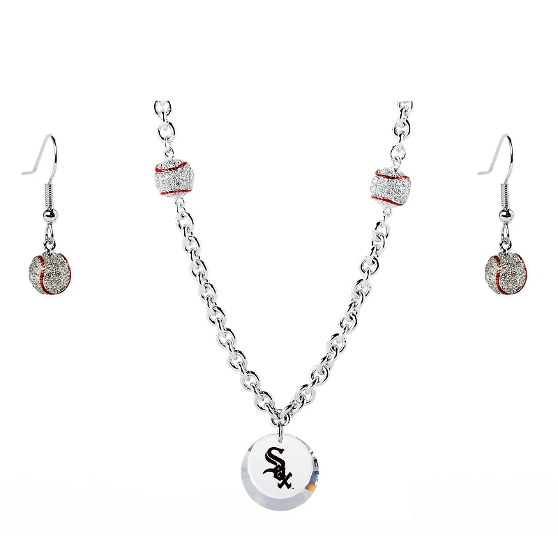 Chicago White Sox Crystals from Swarovski Baseball Necklace & Earrings