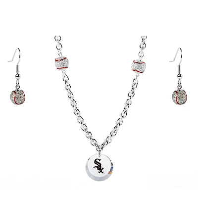 Chicago White Sox Crystals from Swarovski Baseball Necklace & Earrings