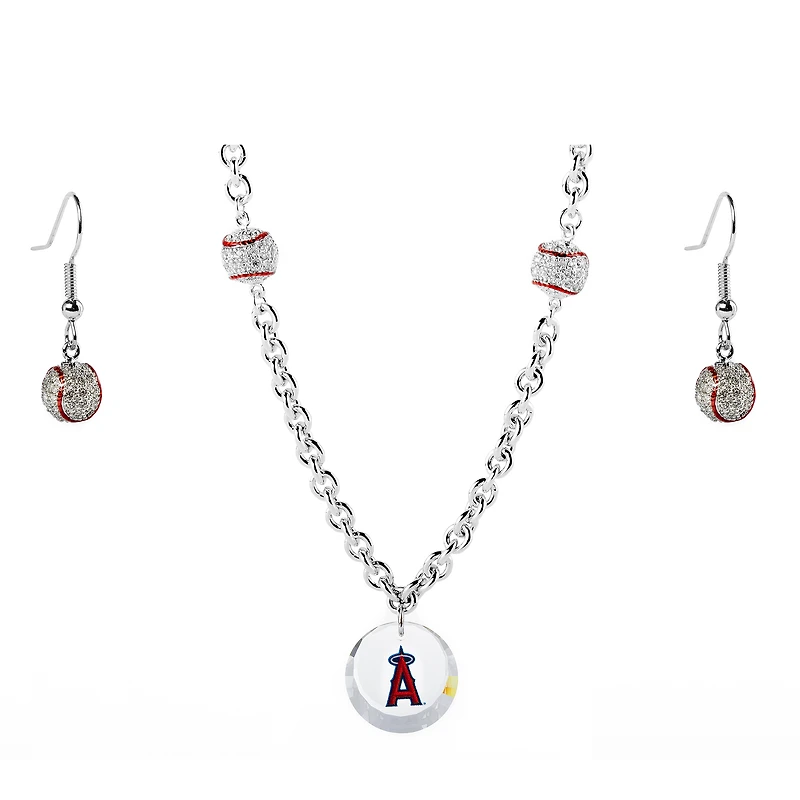 Los Angeles Angels Crystals from Swarovski Baseball Necklace & Earrings